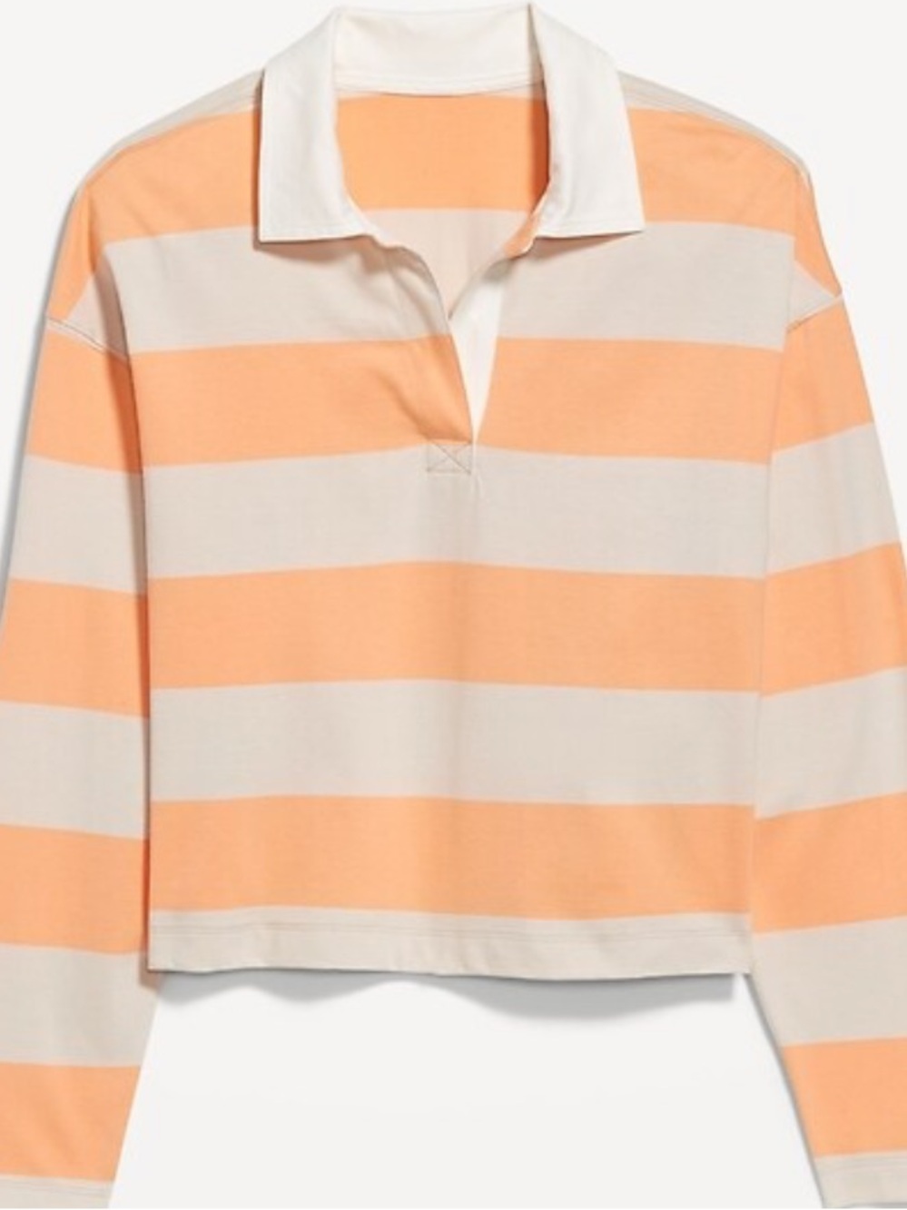 Women’s Old Navy Soft Orange/White Striped Rugby Shirt NWOT small cropped style
